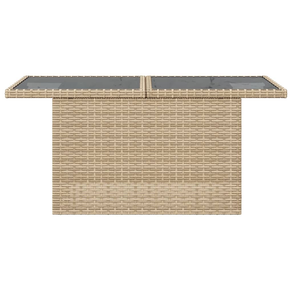 havebord med glastop 100x55x73 cm polyrattan beige