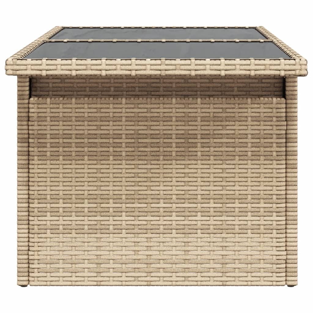 havebord med glastop 100x55x73 cm polyrattan beige