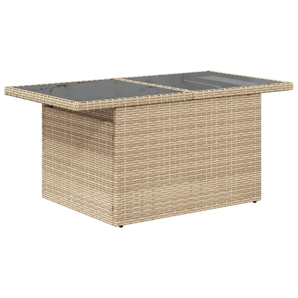 havebord med glastop 100x55x73 cm polyrattan beige