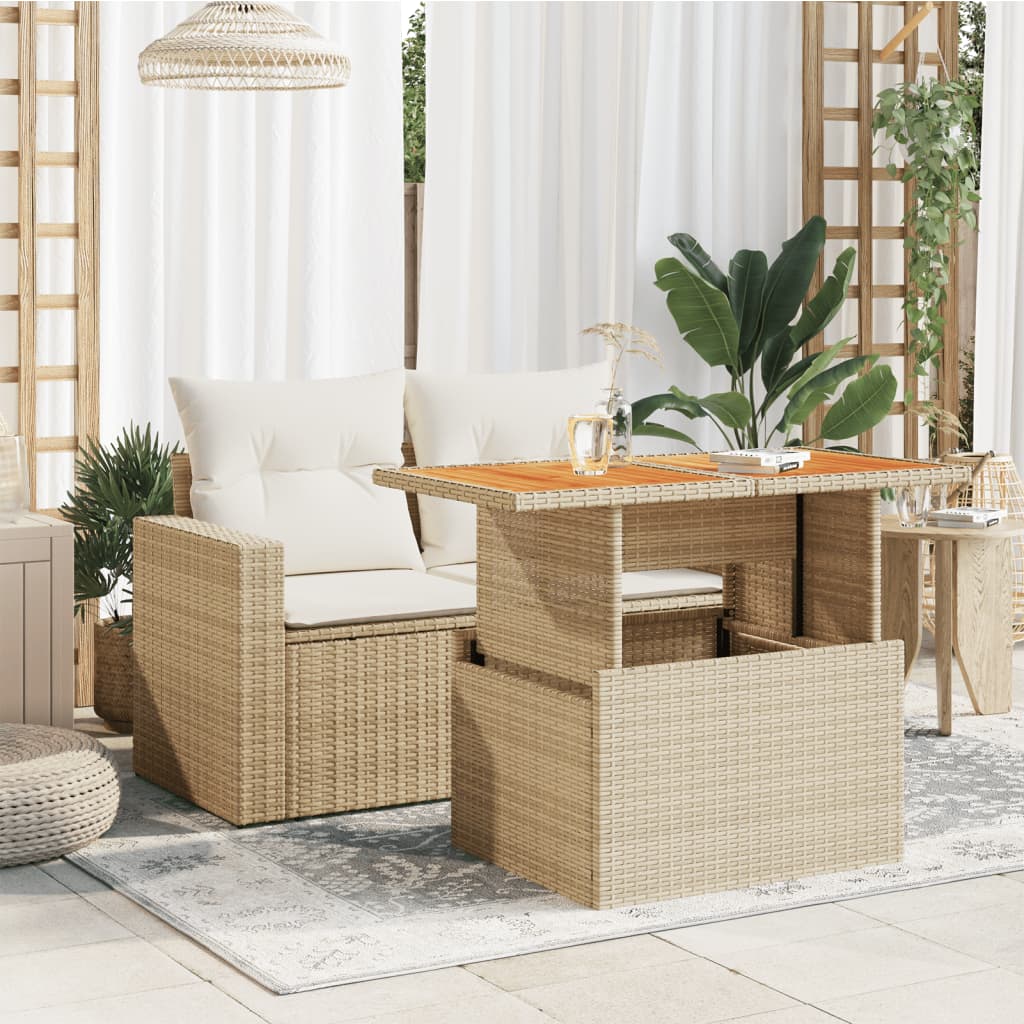 havebord 100x55x73 cm polyrattan og akacietræ beige