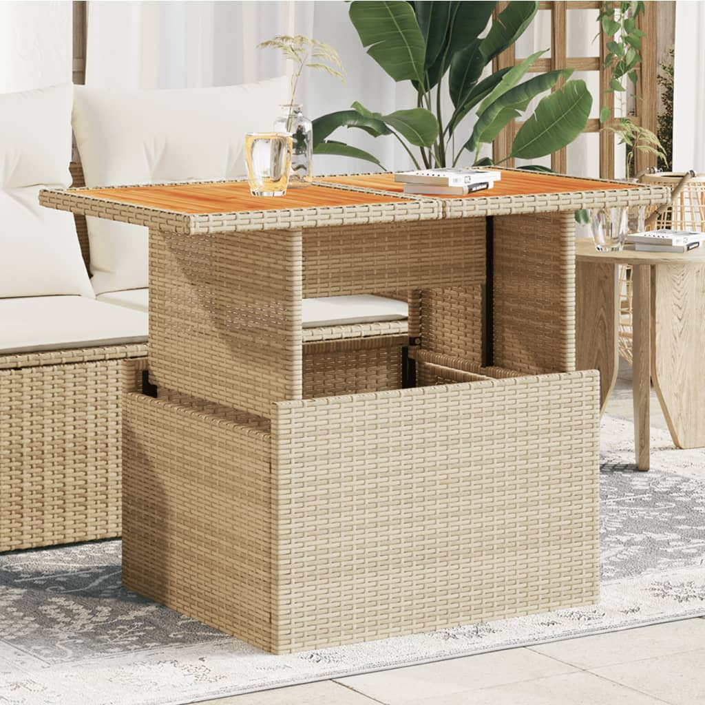 havebord 100x55x73 cm polyrattan og akacietræ beige