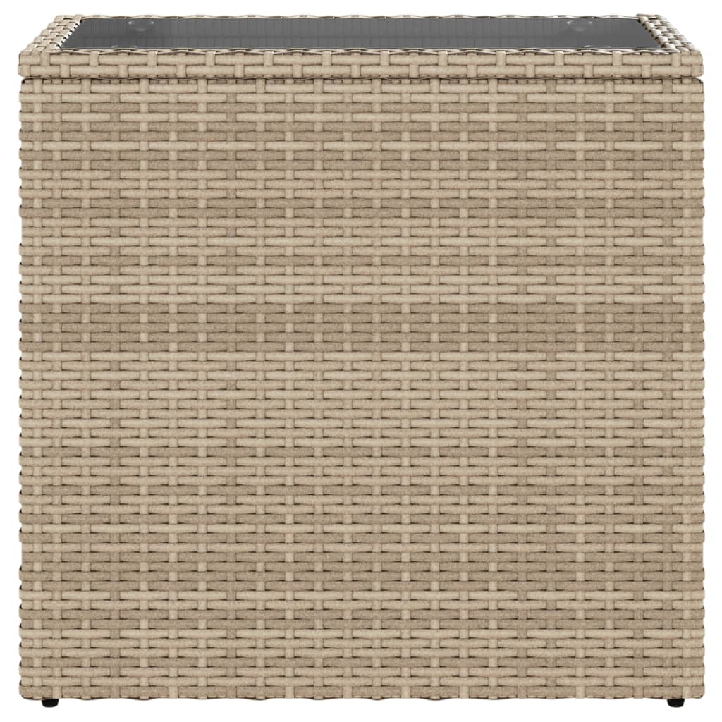 havebord med glastop 58x27,5x55 cm polyrattan beige