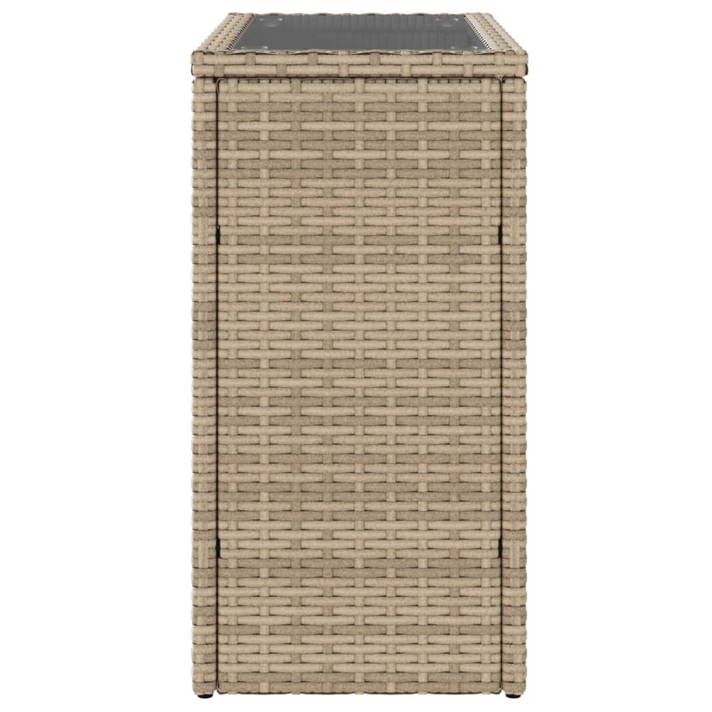 havebord med glastop 58x27,5x55 cm polyrattan beige