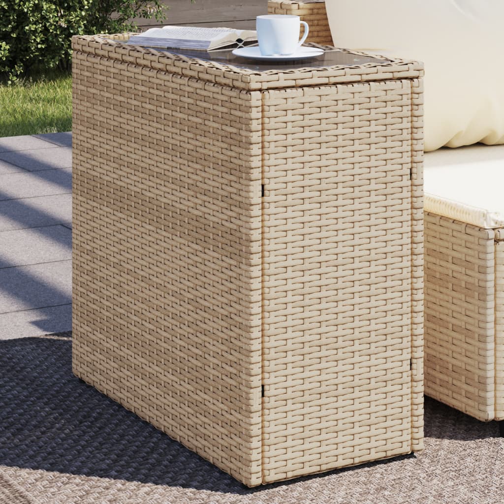 havebord med glastop 58x27,5x55 cm polyrattan beige