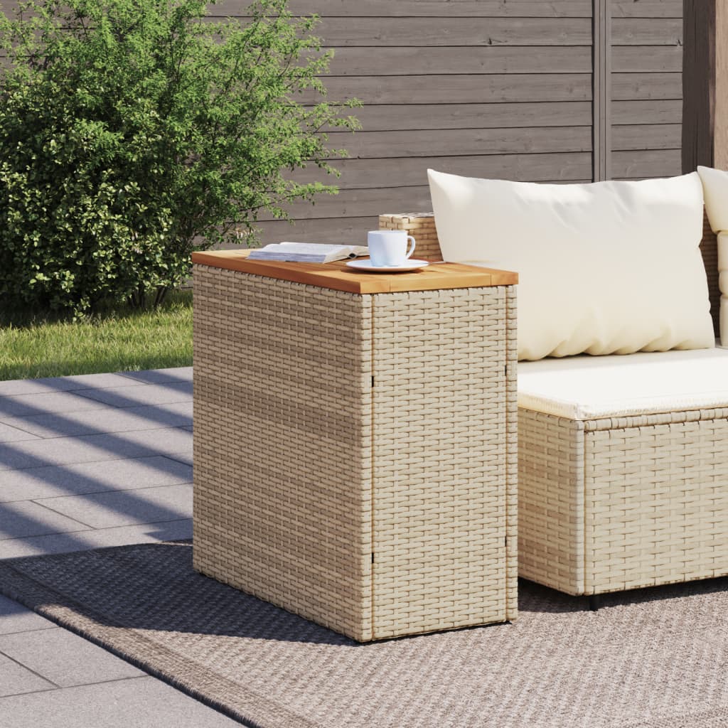 havebord med trætop 58x27,5x55 cm polyrattan beige