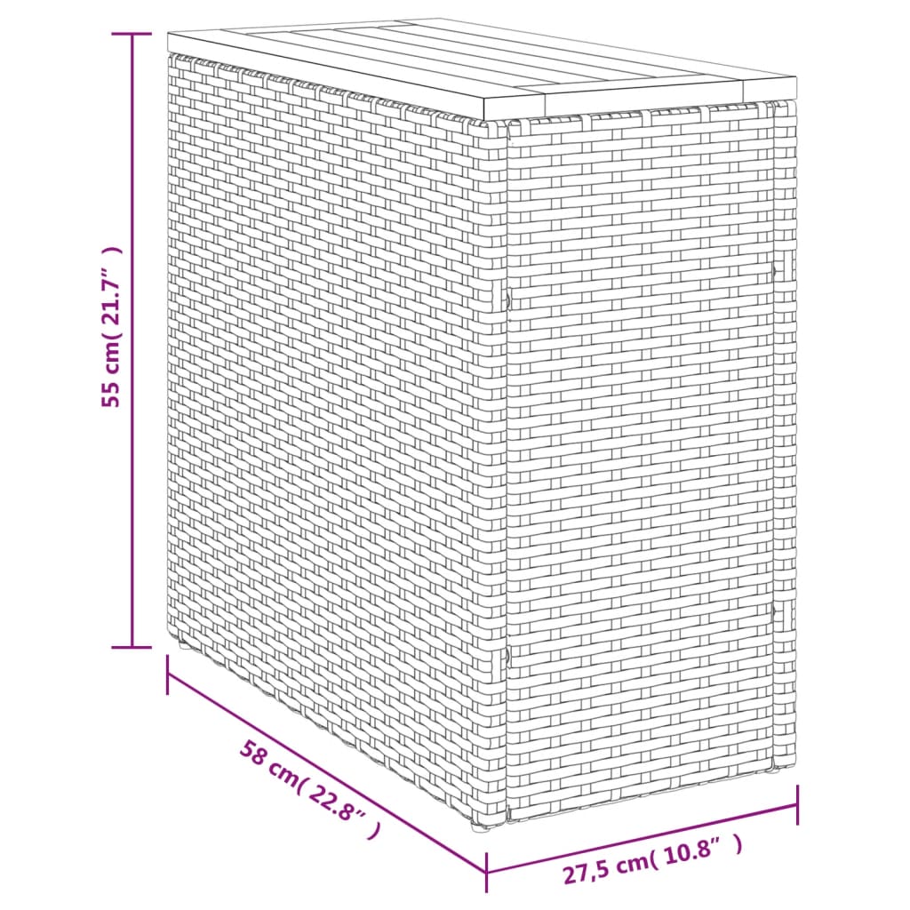 havebord med trætop 58x27,5x55 cm polyrattan beige