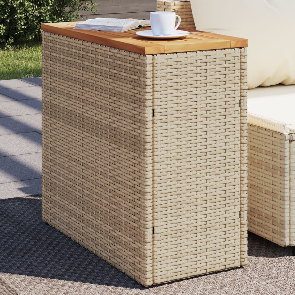 havebord med trætop 58x27,5x55 cm polyrattan beige