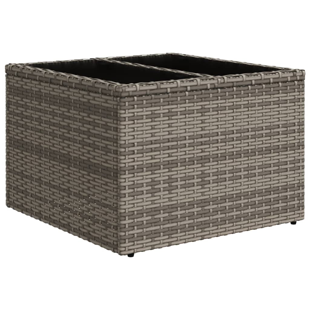 havebord med glastop 55x55x37 cm polyrattan grå