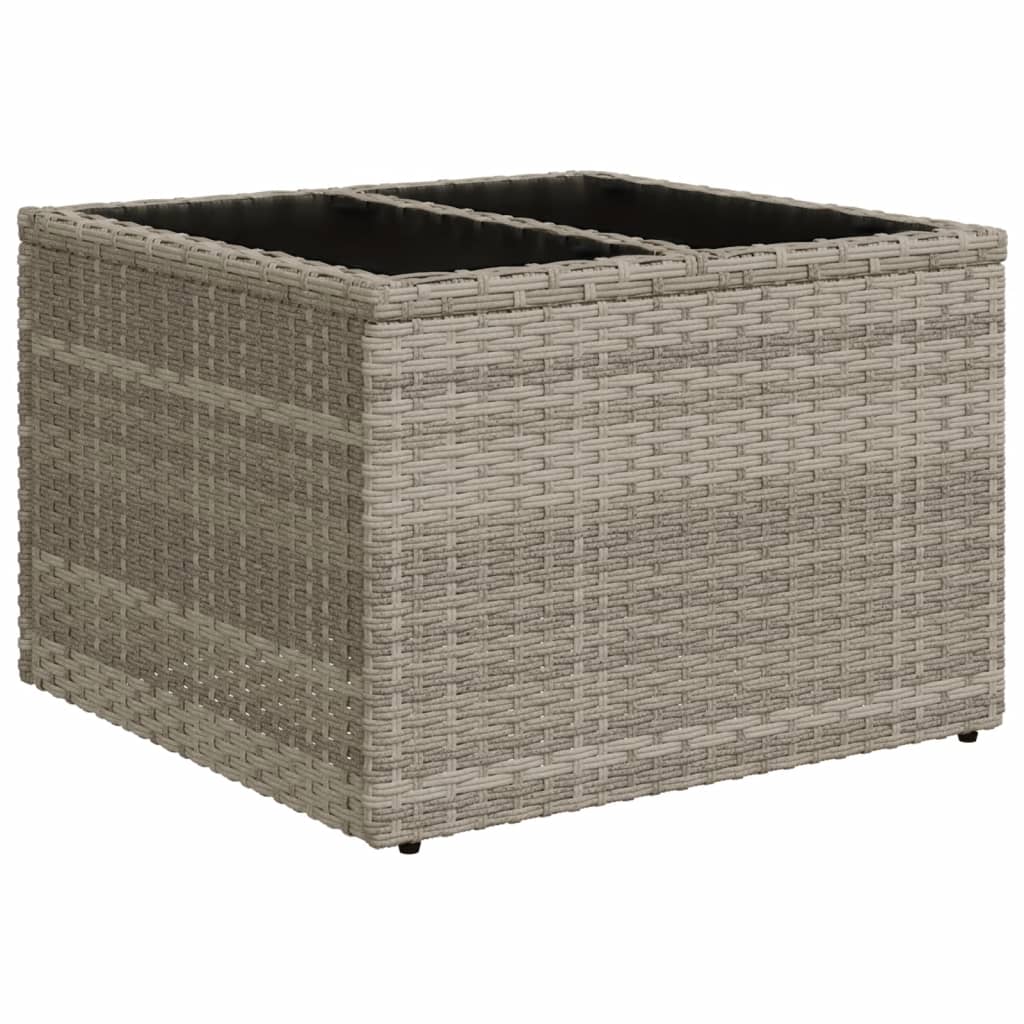 havebord med glastop 55x55x37 cm polyrattan lysegrå