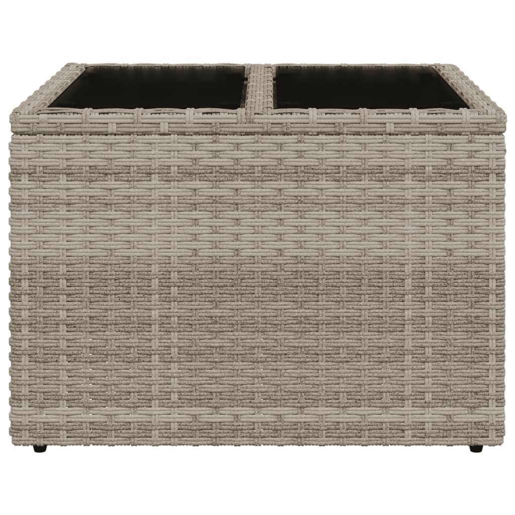 havebord med glastop 55x55x37 cm polyrattan lysegrå