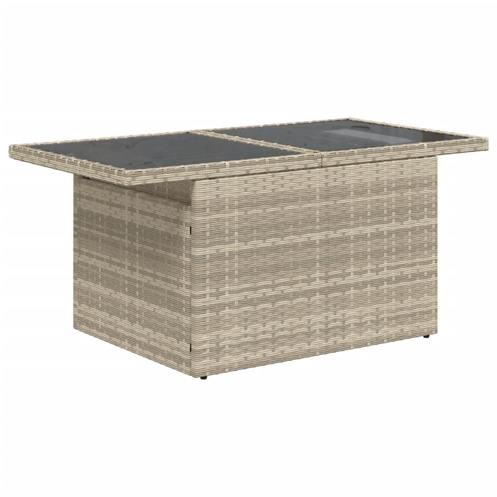 havebord med glastop 100x55x73 cm polyrattan lysegrå