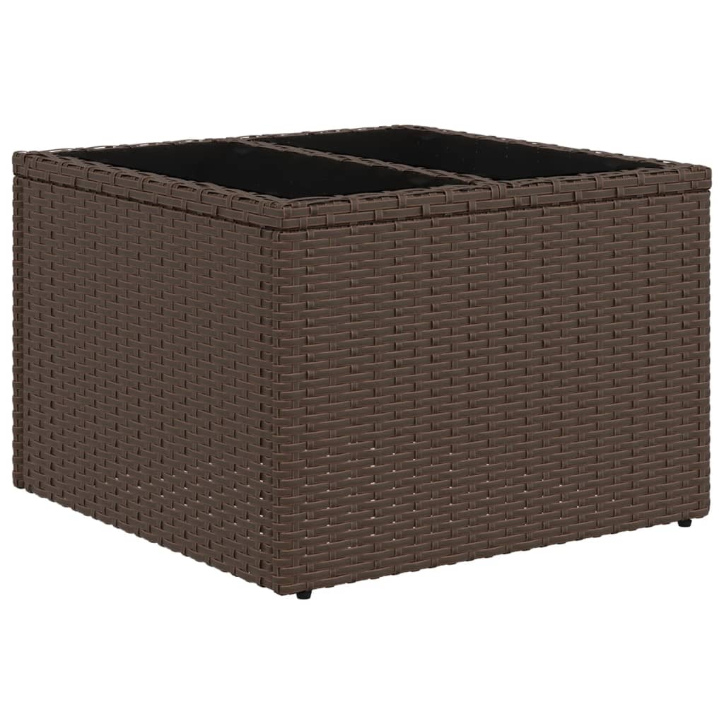 havebord med glastop 55x55x37 cm polyrattan brun