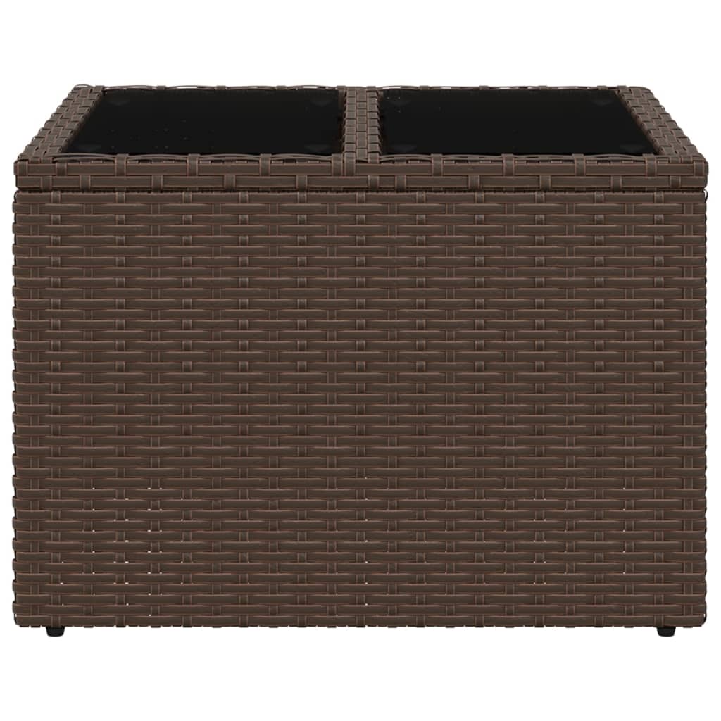 havebord med glastop 55x55x37 cm polyrattan brun