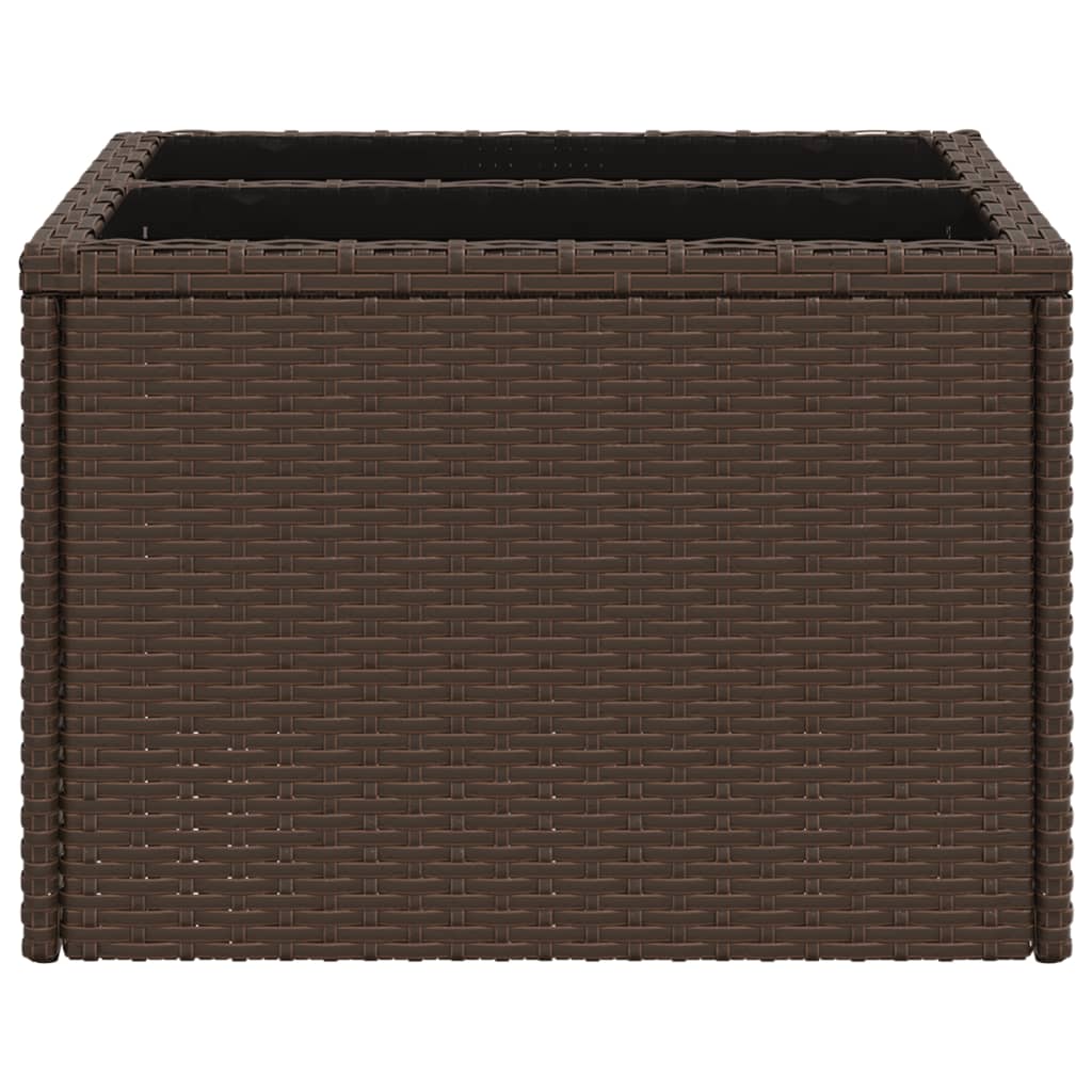 havebord med glastop 55x55x37 cm polyrattan brun