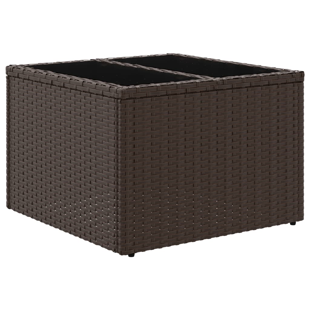 havebord med glastop 55x55x37 cm polyrattan brun