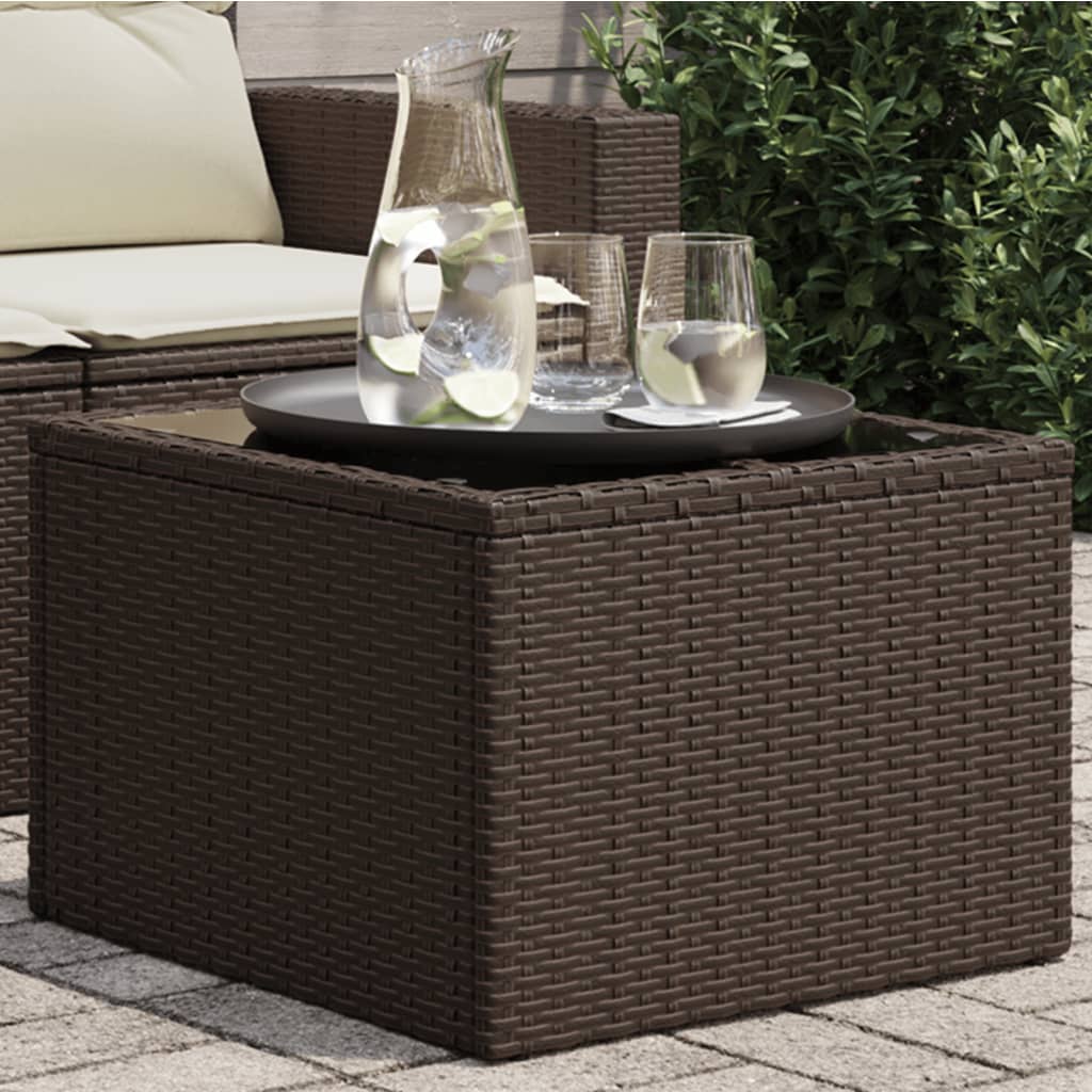 havebord med glastop 55x55x37 cm polyrattan brun