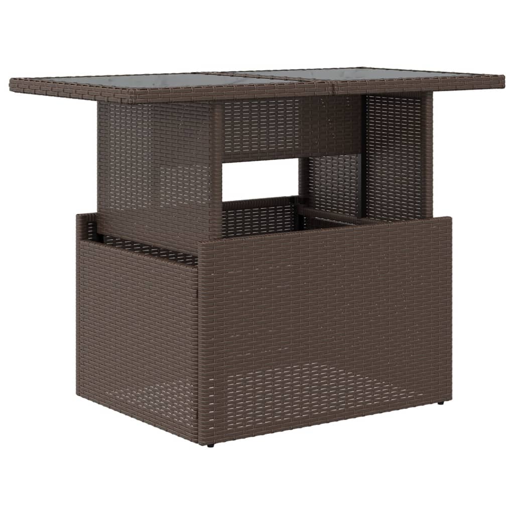 havebord med glastop 100x55x73 cm polyrattan brun