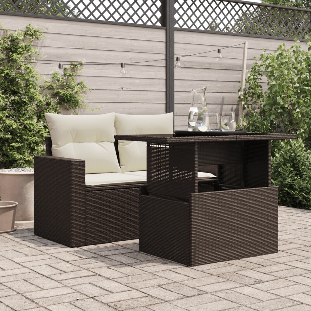 havebord med glastop 100x55x73 cm polyrattan brun