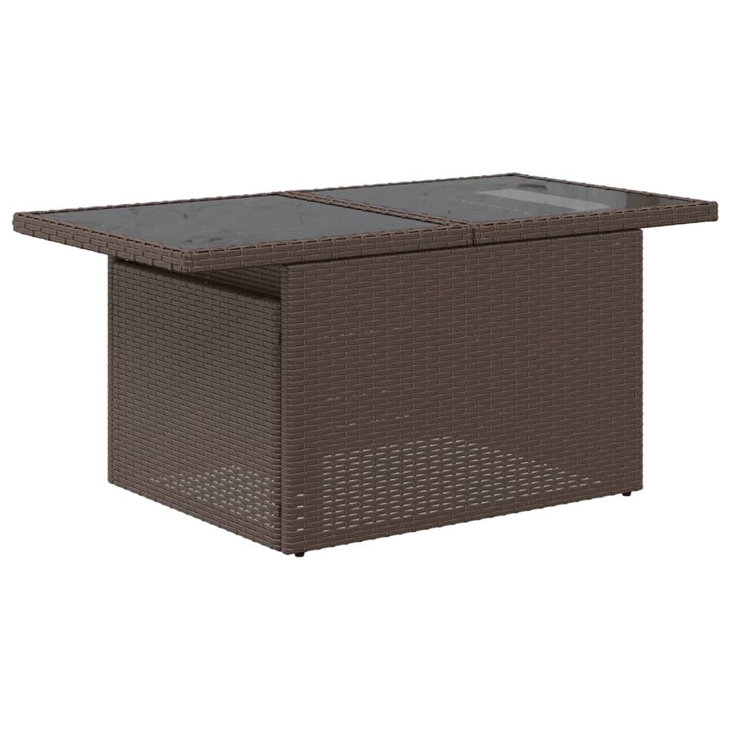 havebord med glastop 100x55x73 cm polyrattan brun