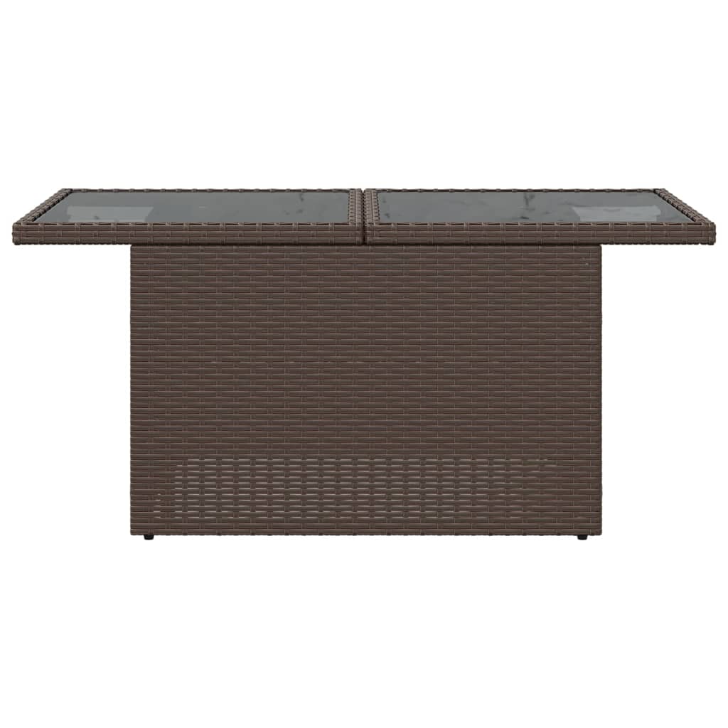 havebord med glastop 100x55x73 cm polyrattan brun