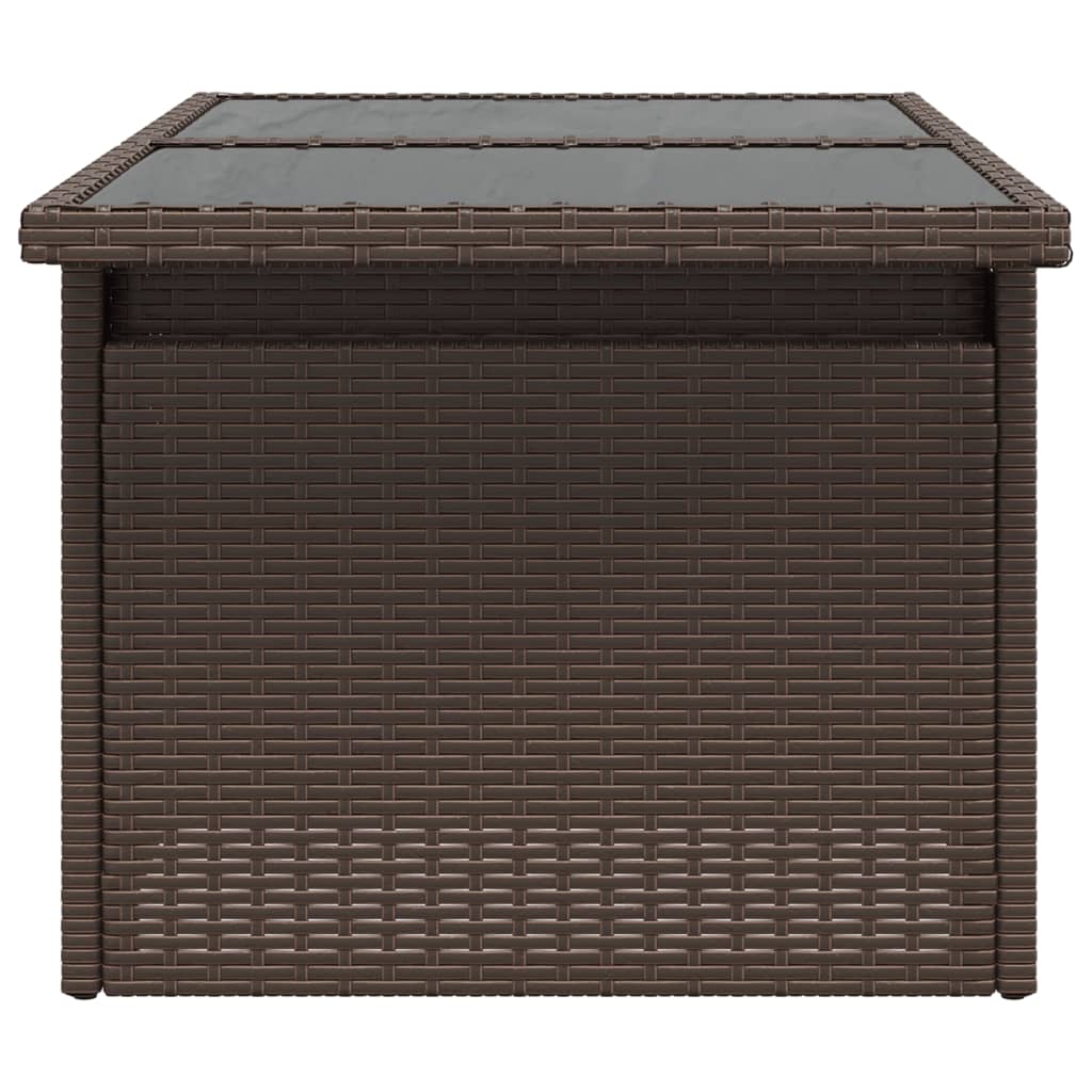 havebord med glastop 100x55x73 cm polyrattan brun