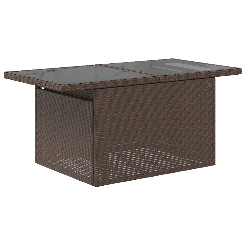 havebord med glastop 100x55x73 cm polyrattan brun