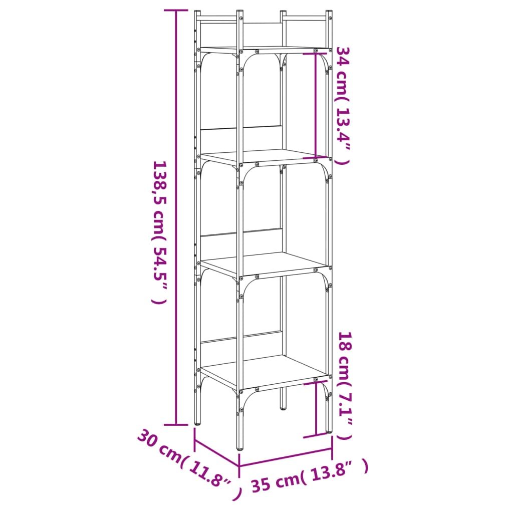 bogreol med 4 hylder 35x30x138,5 cm konstrueret træ sort