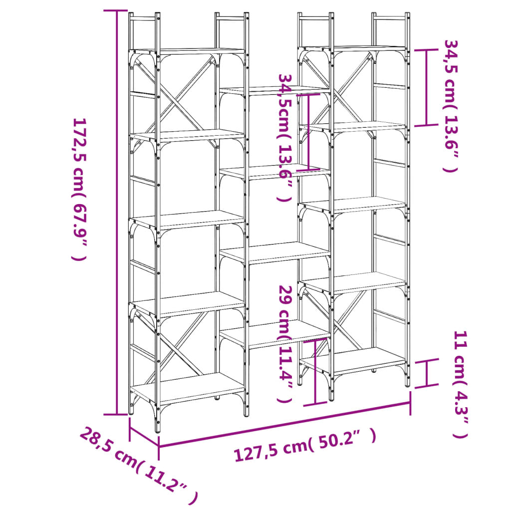 bogreol 127,5x28,5x172,5 cm konstrueret træ sort