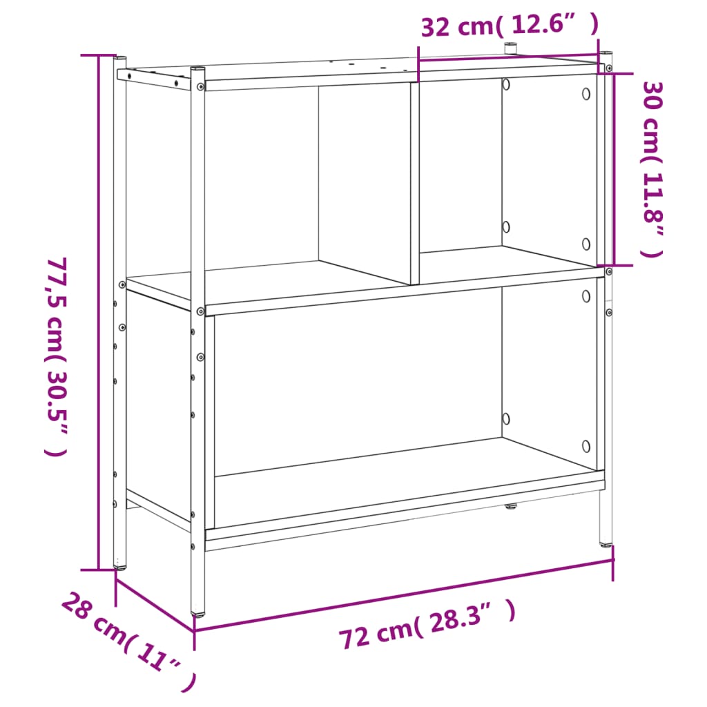 bogreol 72x28x77,5 cm konstrueret træ sort