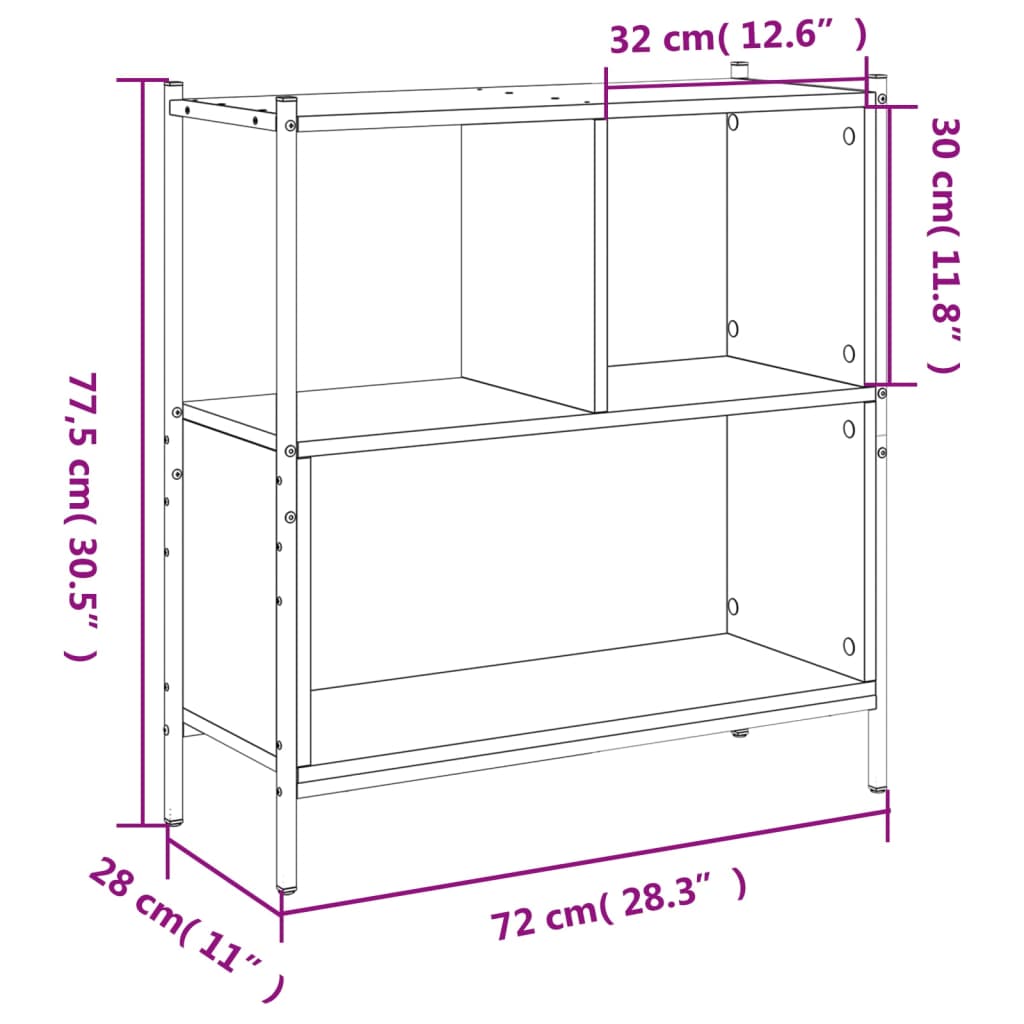 bogreol 72x28x77,5 cm konstrueret træ sonoma-eg