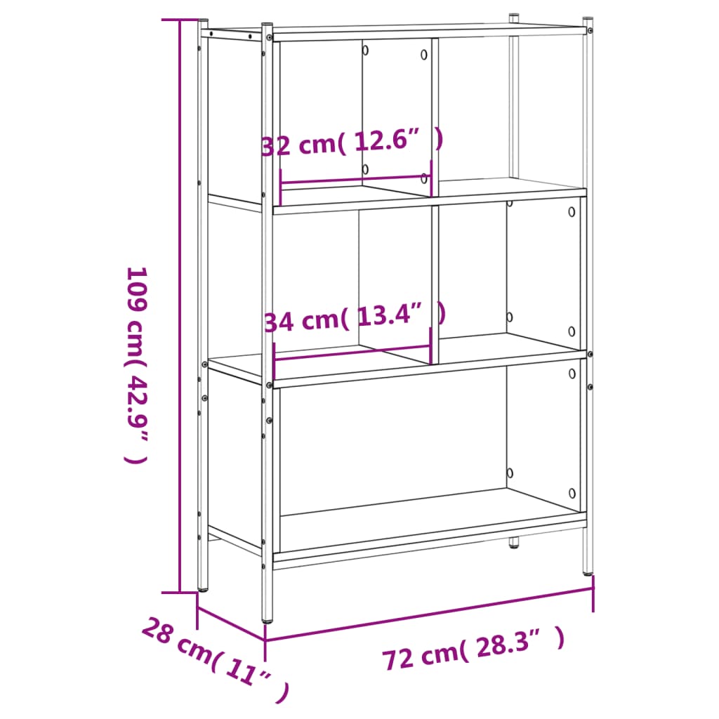 bogreol 72x28x109 cm konstrueret træ røget egetræsfarve