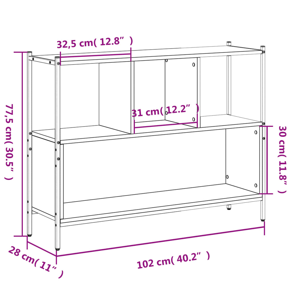 bogreol 102x28x77,5 cm konstrueret træ røget egetræsfarve