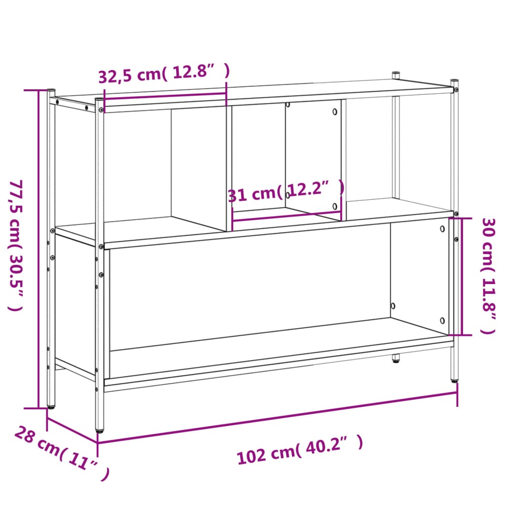 bogreol 102x28x77,5 cm konstrueret træ grå sonoma-eg