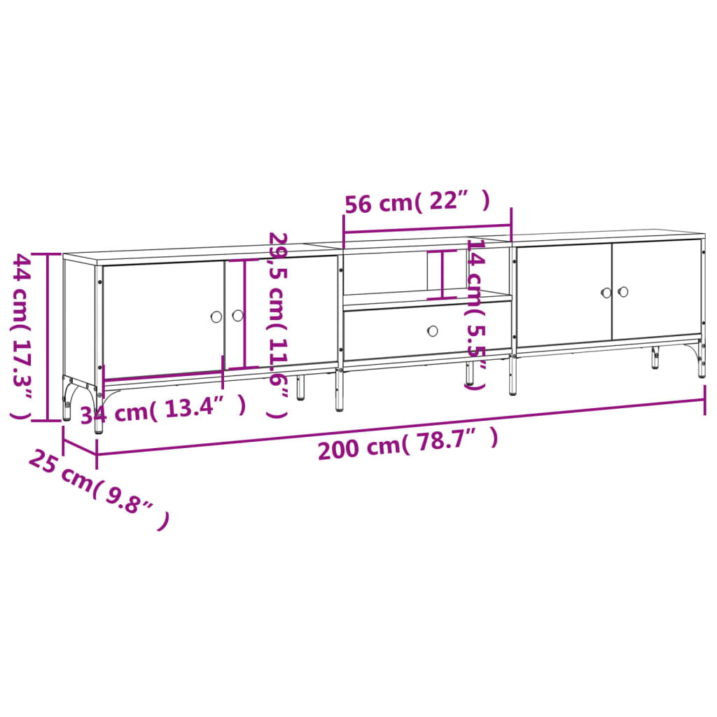 tv-bord med skuffe 200x25x44 cm konstrueret træ sort