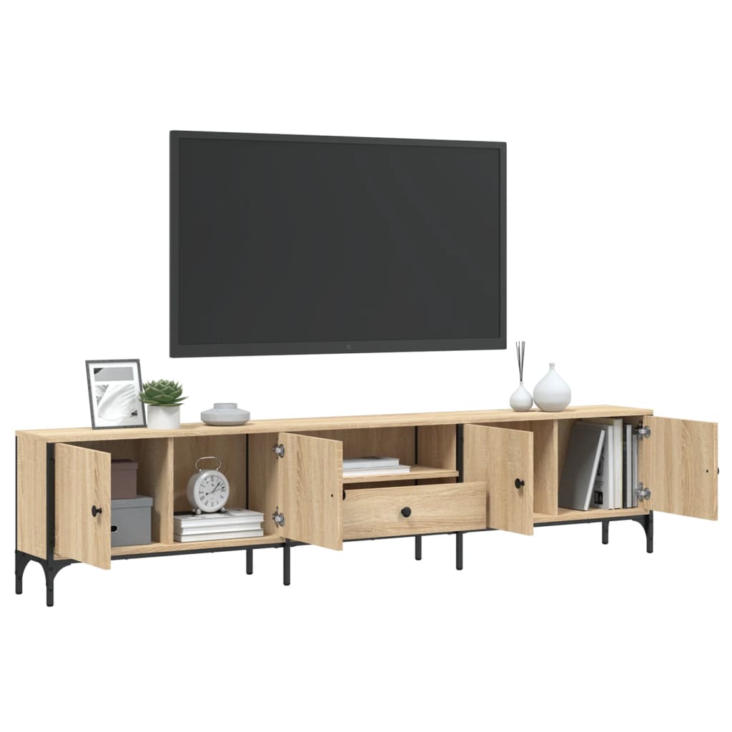 tv-bord med skuffe 200x25x44 cm konstrueret træ sonoma-eg