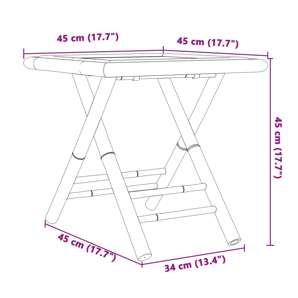 foldbart havebord 45x45x45 cm bambus