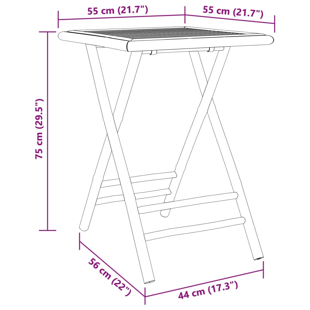 foldbart havebord 55x55x75 cm bambus