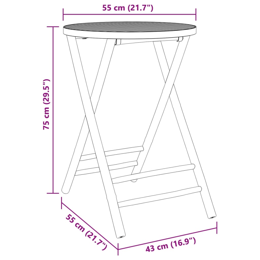 foldbart havebord Ø55x75 cm bambus