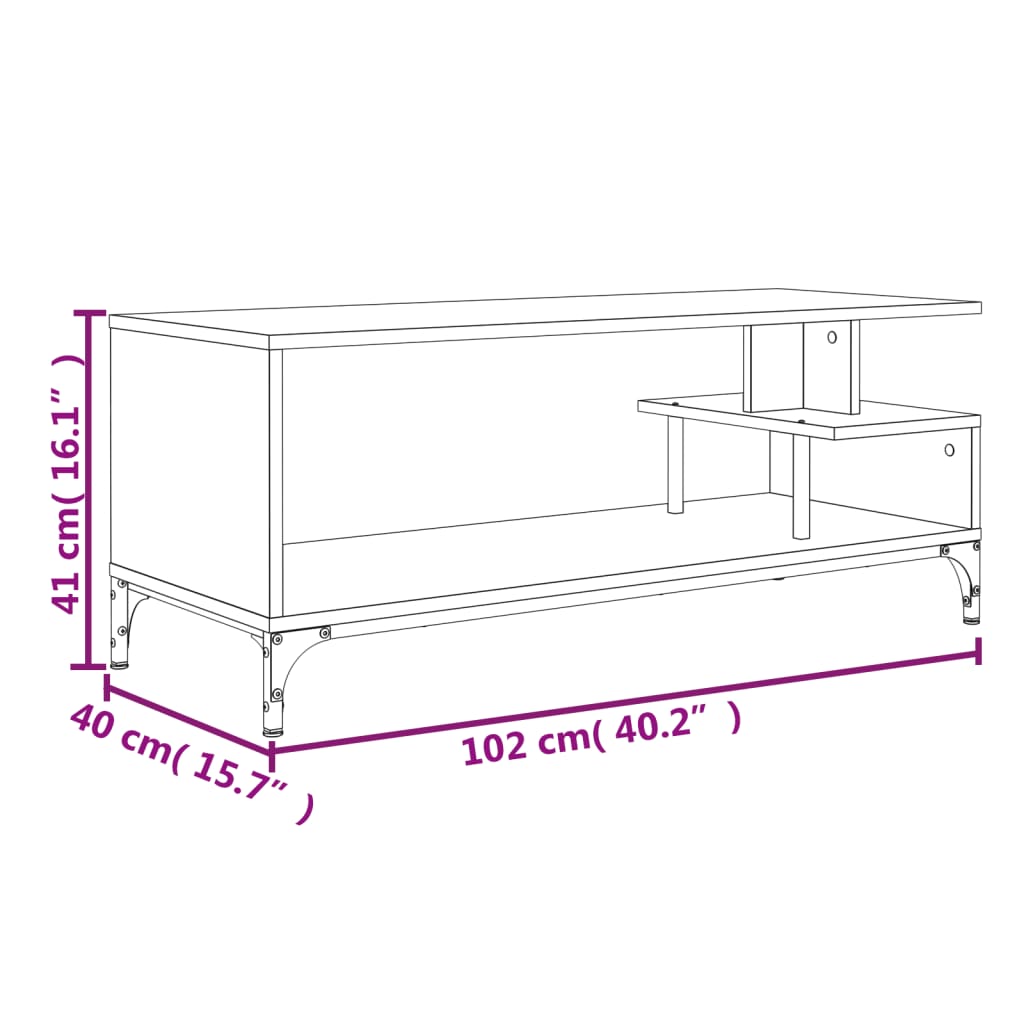 tv-bord 102x40x41 cm konstrueret træ pulverlakeret stål sort