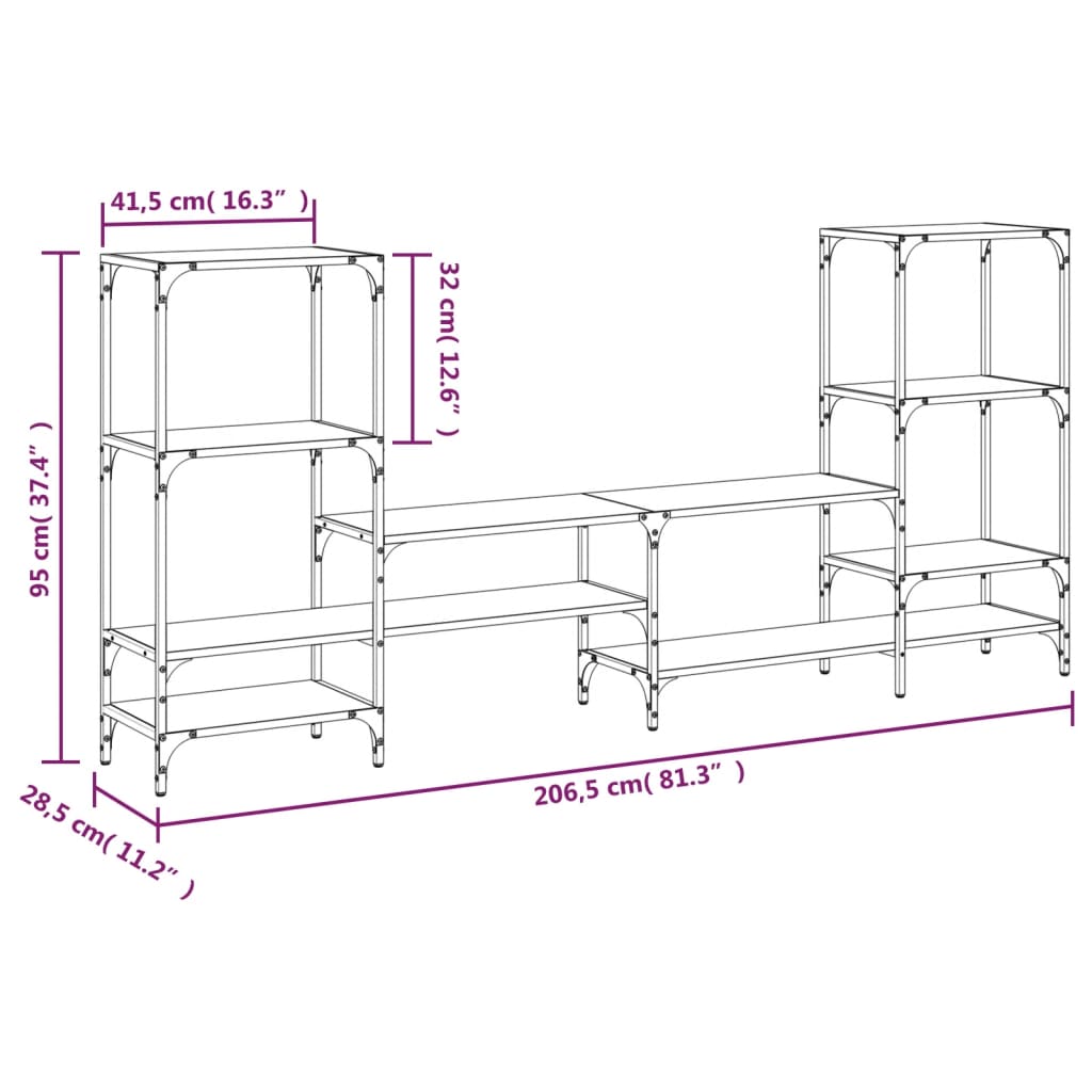 tv-bord 206,5x28,5x95 cm konstrueret træ sort