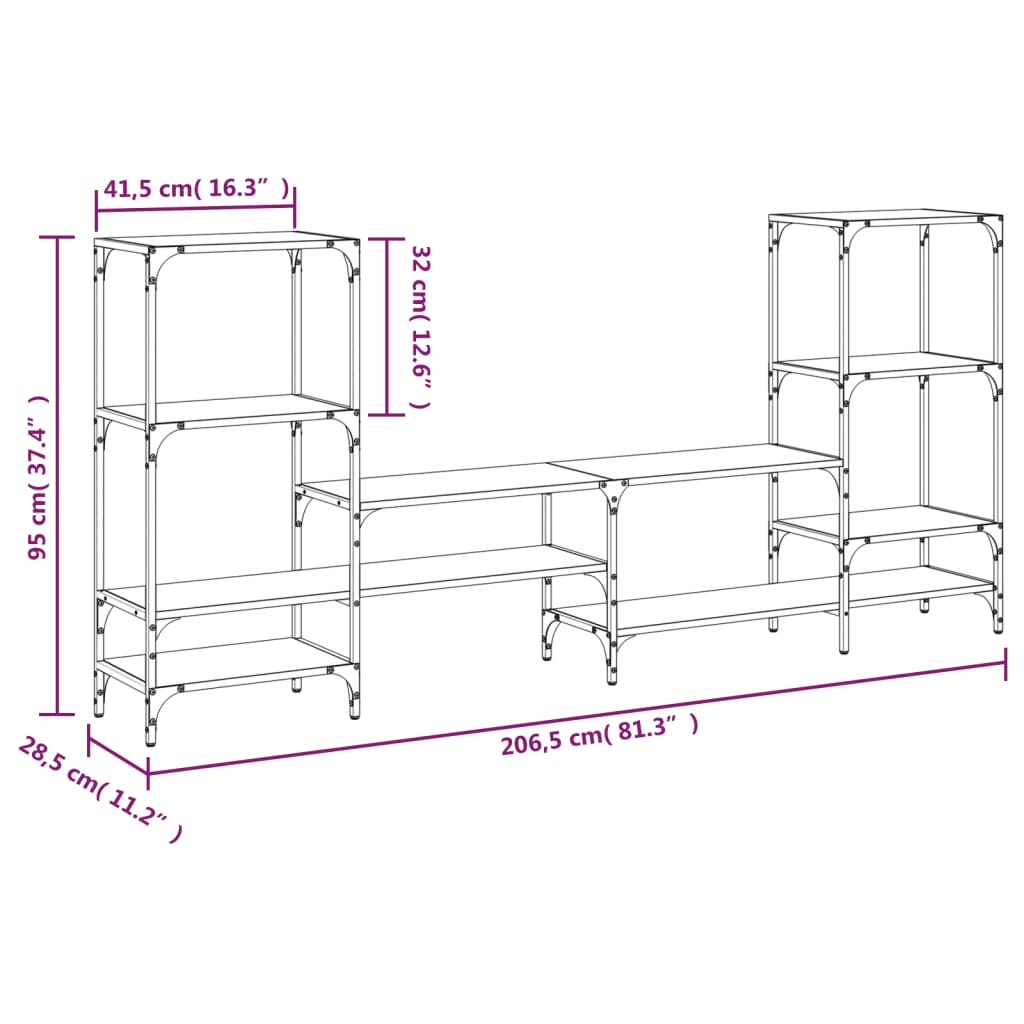 tv-bord 206,5x28,5x95 cm konstrueret træ brun egetræsfarve