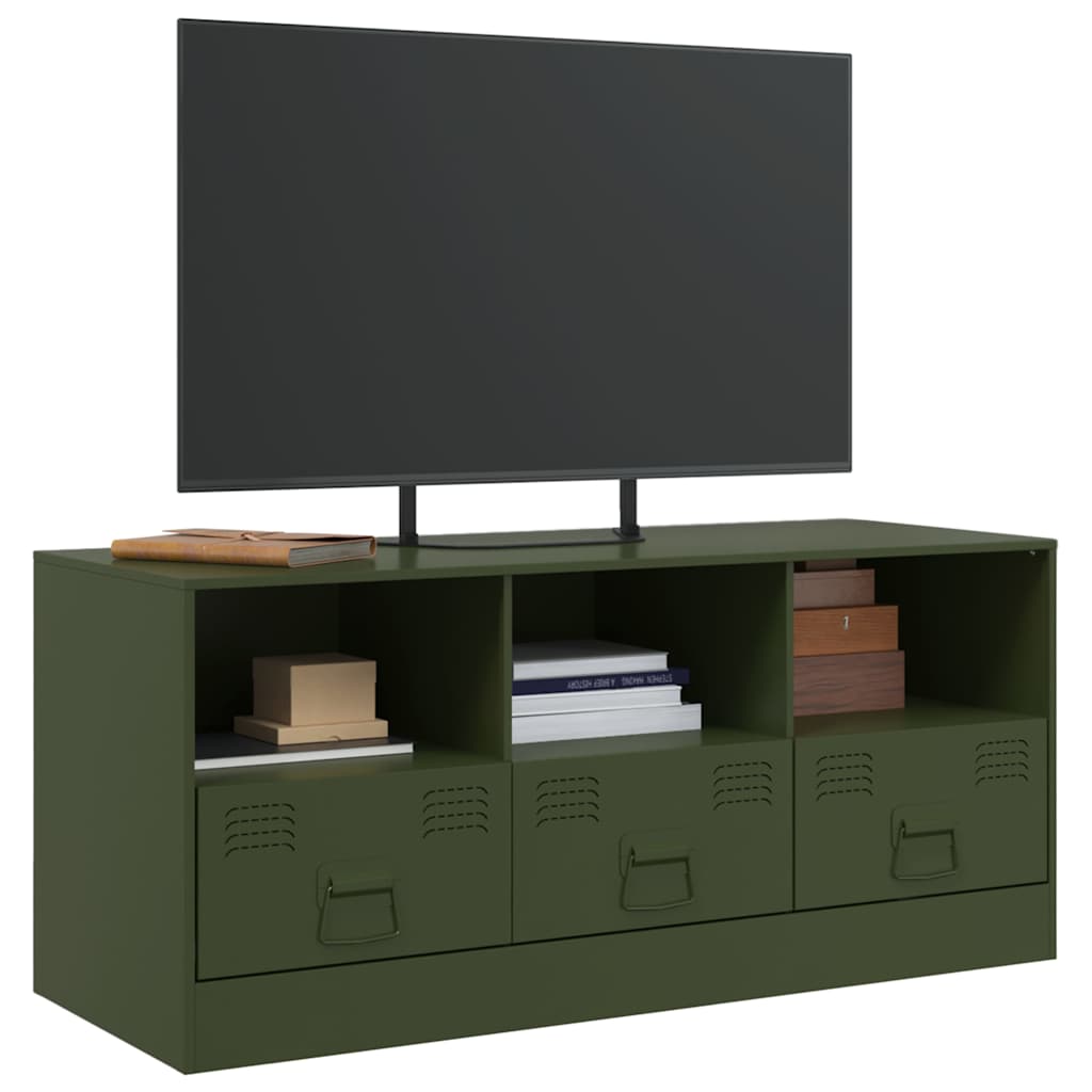 tv-bord 99x39x44 cm stål olivengrøn