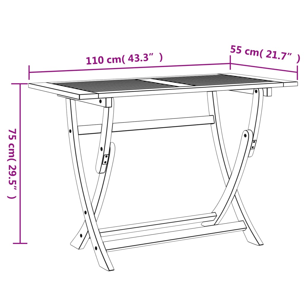 foldbart havebord 110x55x75 cm massivt akacietræ