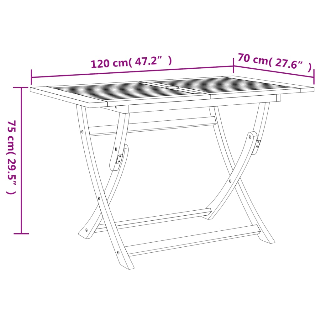 foldbart havebord 120x70x75 cm massivt akacietræ