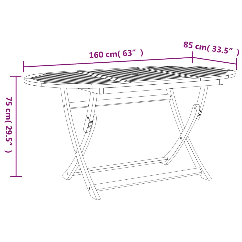 foldbart havebord 160x85x75 cm massivt akacietræ