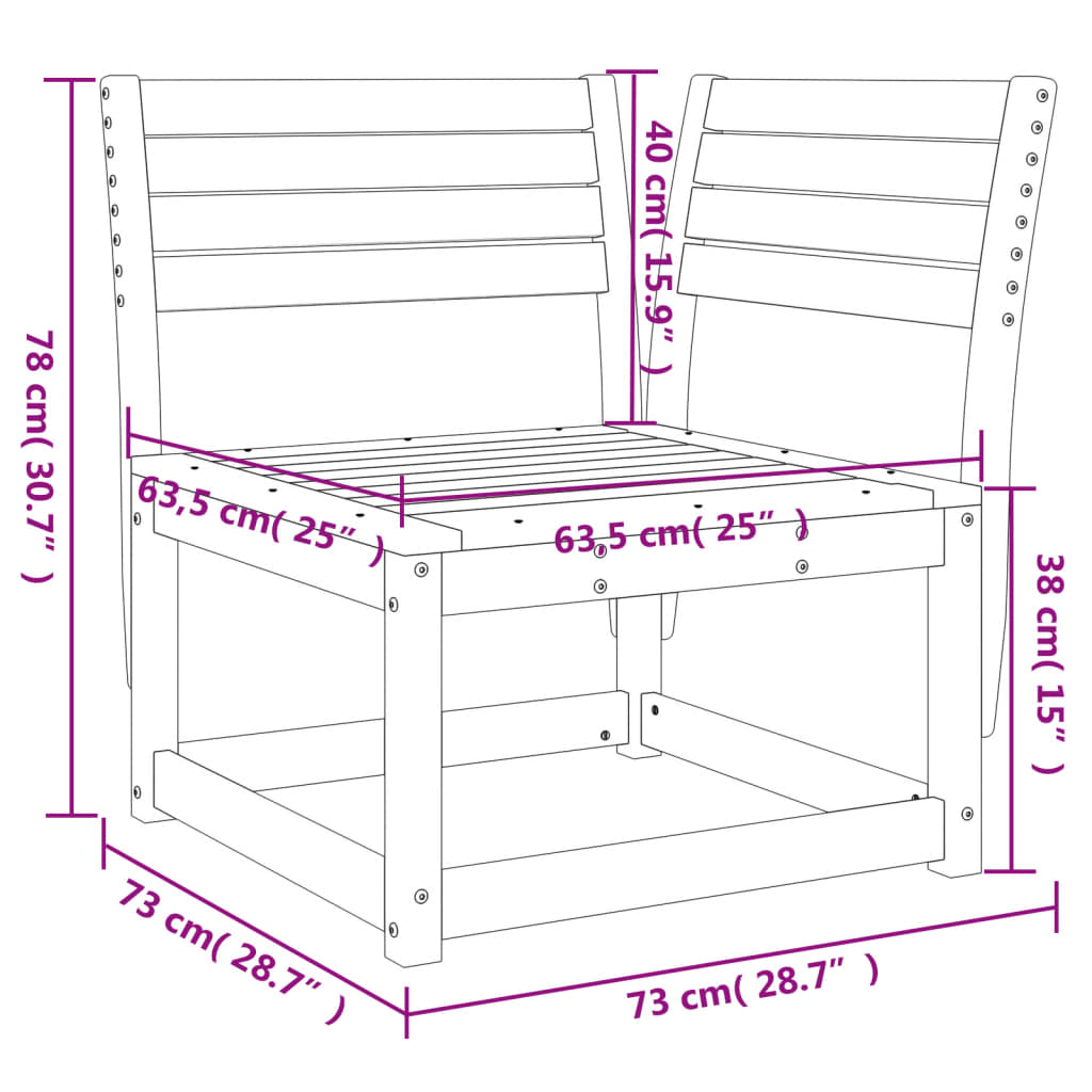 hjørnemodul til havesofa 73x73x78 cm massivt fyrretræ