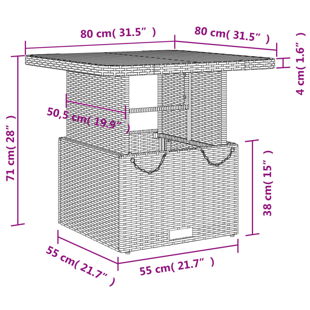 havebord 80x80x71 cm polyrattan og akacietræ sort