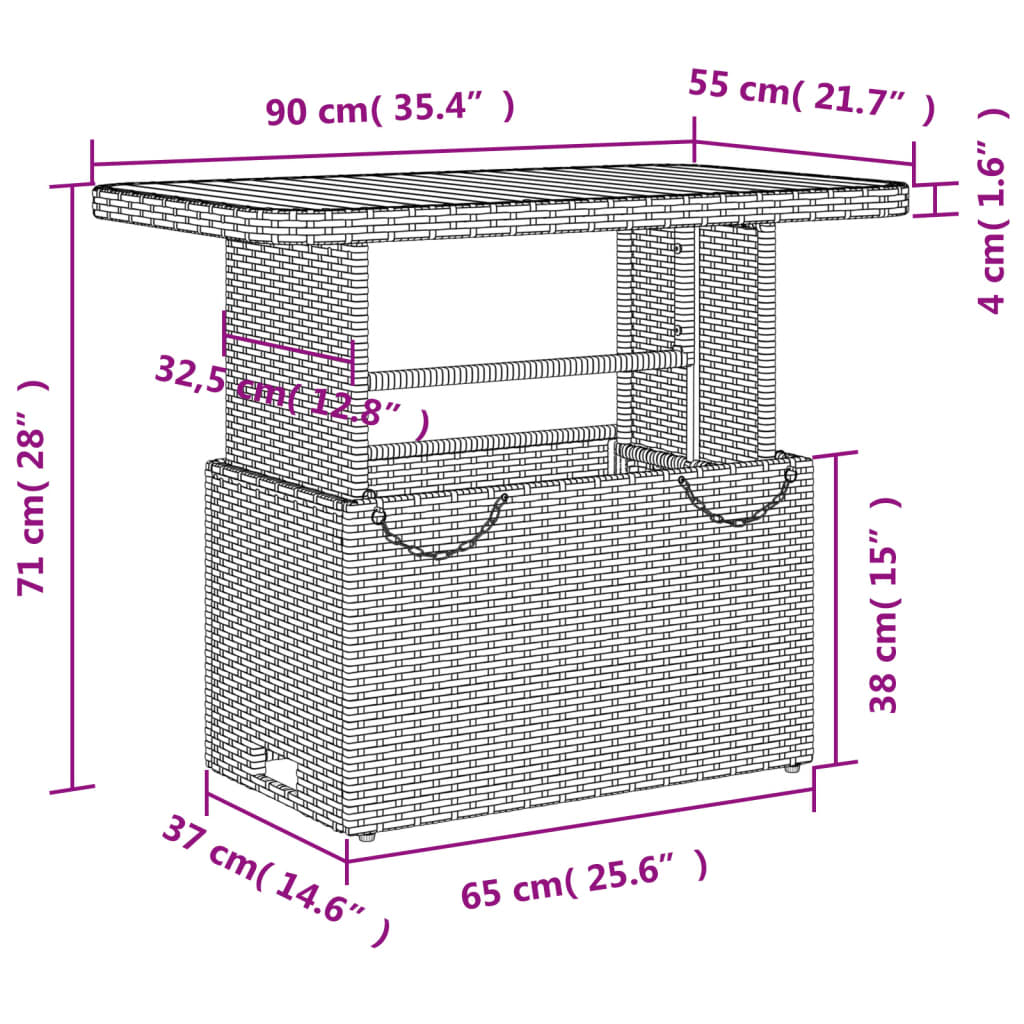 havebord 90x55x71 cm polyrattan og akacietræ sort