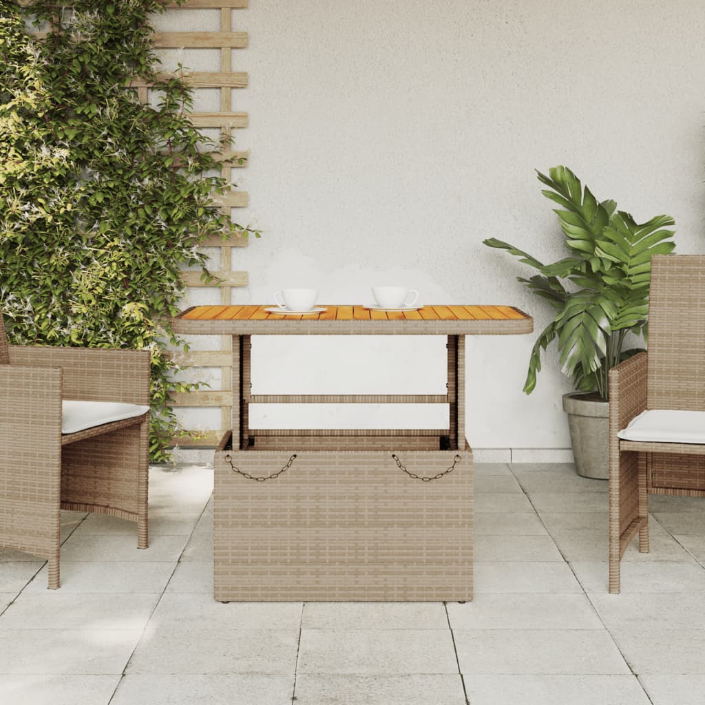 havebord 90x55x71 cm polyrattan og akacietræ beige