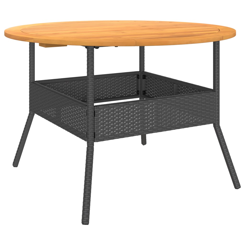 havebord med akacietop Ø110x71 cm polyrattan sort